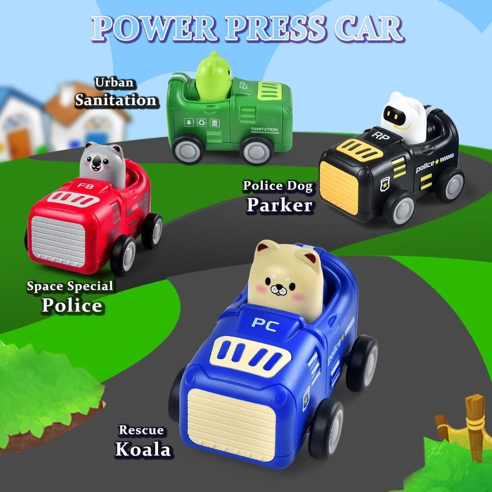 Toddler Cartoon Car Toys for 1 2 3 Year Old Boy Girl Gifts, Press and Go Car Toy - Picture 4 of 6